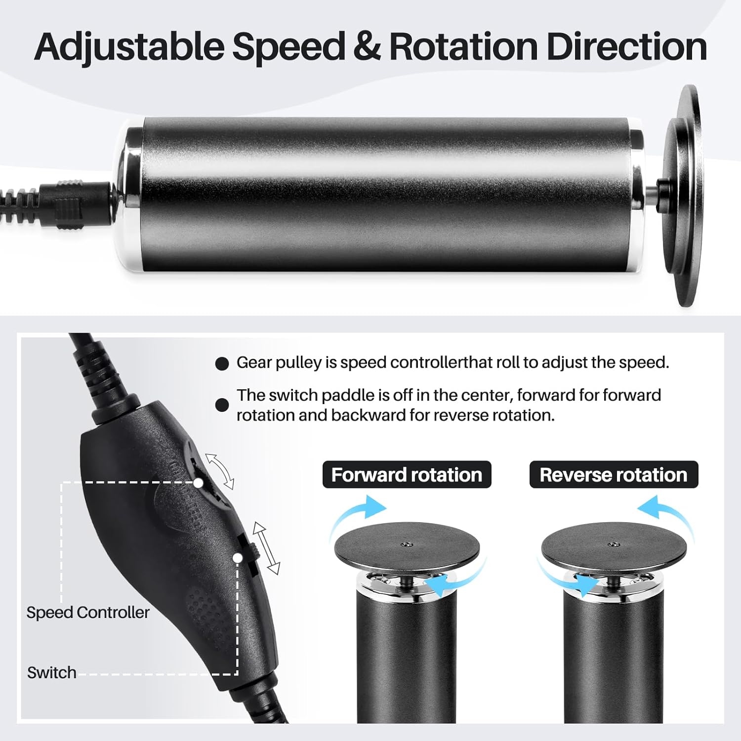Foot File Callus Remover for Feet: Profesional Pedicure Tool for SPA - Adjustable Speed Feet File Grinder for Skin and Calluses - with 60 Pcs Replacement Sandpaper Disk for Home Salon(Black)