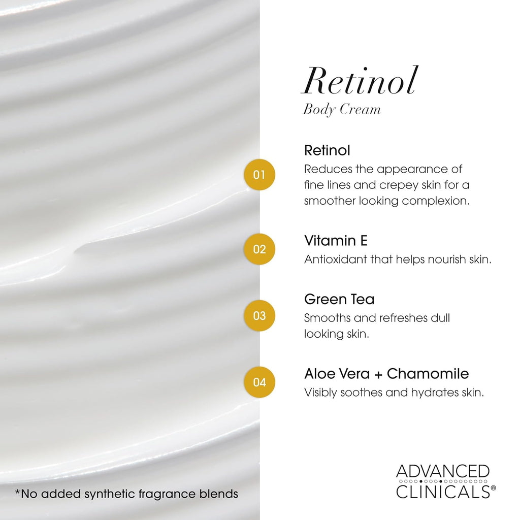 Advanced Clinicals Retinol Body Lotion & Face Moisturizer | Visible Anti Aging Skin Care Retinol Body Cream For Women & Men Targets Look Of Fine Lines, Wrinkles, & Crepe Looking Dry Skin, 16 Ounce