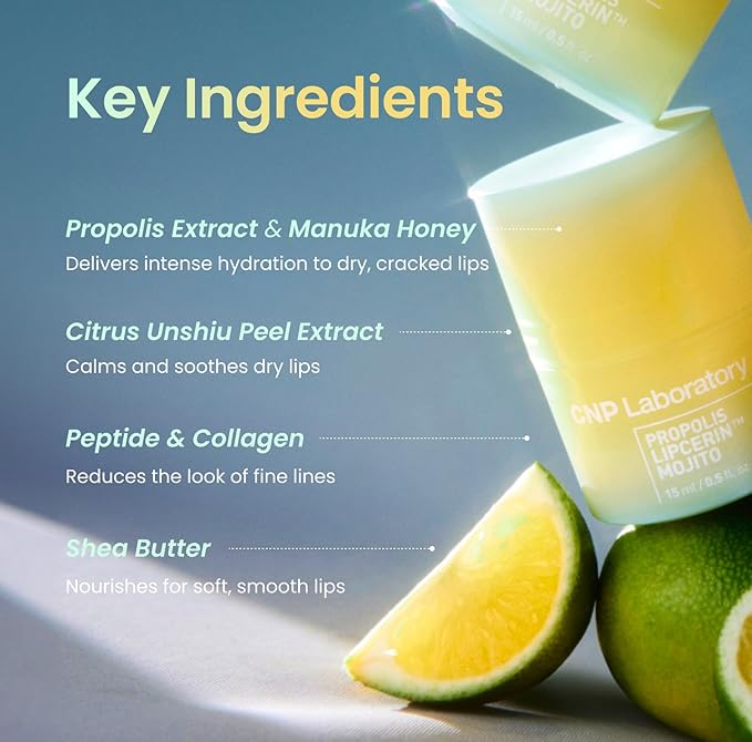 CNP Honey Lip Butter - Propolis Lipcerin™ 03 Lime, Hydrating Overnight Manuka Lip Balm & Mask, 12hrs Long-lasting Moisture, Gifts for Women, Korean Skin Care, 0.5 fl.oz.