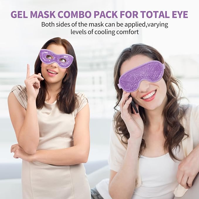 2PCS Gel Eye Mask - Reusable Hot/Cold Therapy for Puffiness, Dark Circles, Migraines & Stress Relief (Purple)