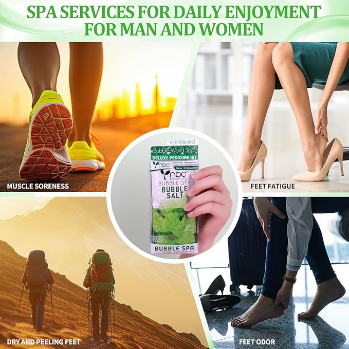 Pedicure Kit Foot Soak Set: Bubble Salt, Sugar Scrub, Massage Mask, Massage Lotion in a Box, 4 Step Foot Spa Kit for Dry Feet, Calluses and Tired Feet(1 Set Peppermint)