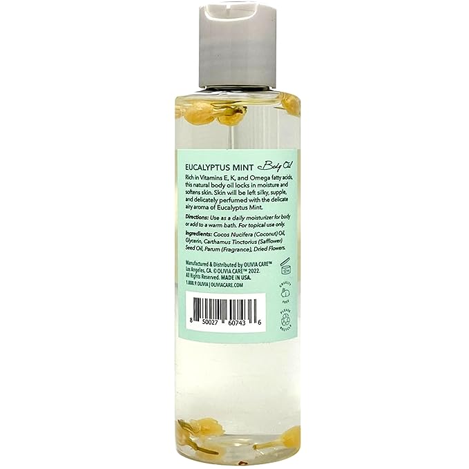 Olivia Care Body Oil Eucalyptus Mint Vegan & Natural | Hydrating & Moisturizing - Infused with VITAMIN E, K & Omega Fatty Acids - Refreshing Fragrance - (Eucalyptus Mint)