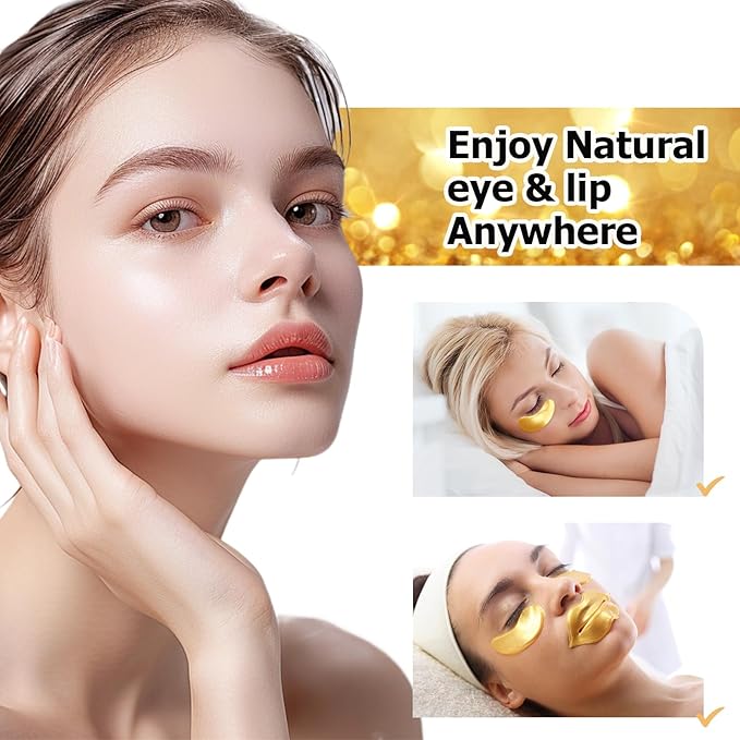 40 Pairs Gold Lip Masks & Eye Masks,24K Gold Gel Collagen Eye Patches for Puffy Eyes, Dark Circles and Wrinkles, Collagen Crystal Mask Set for Face care