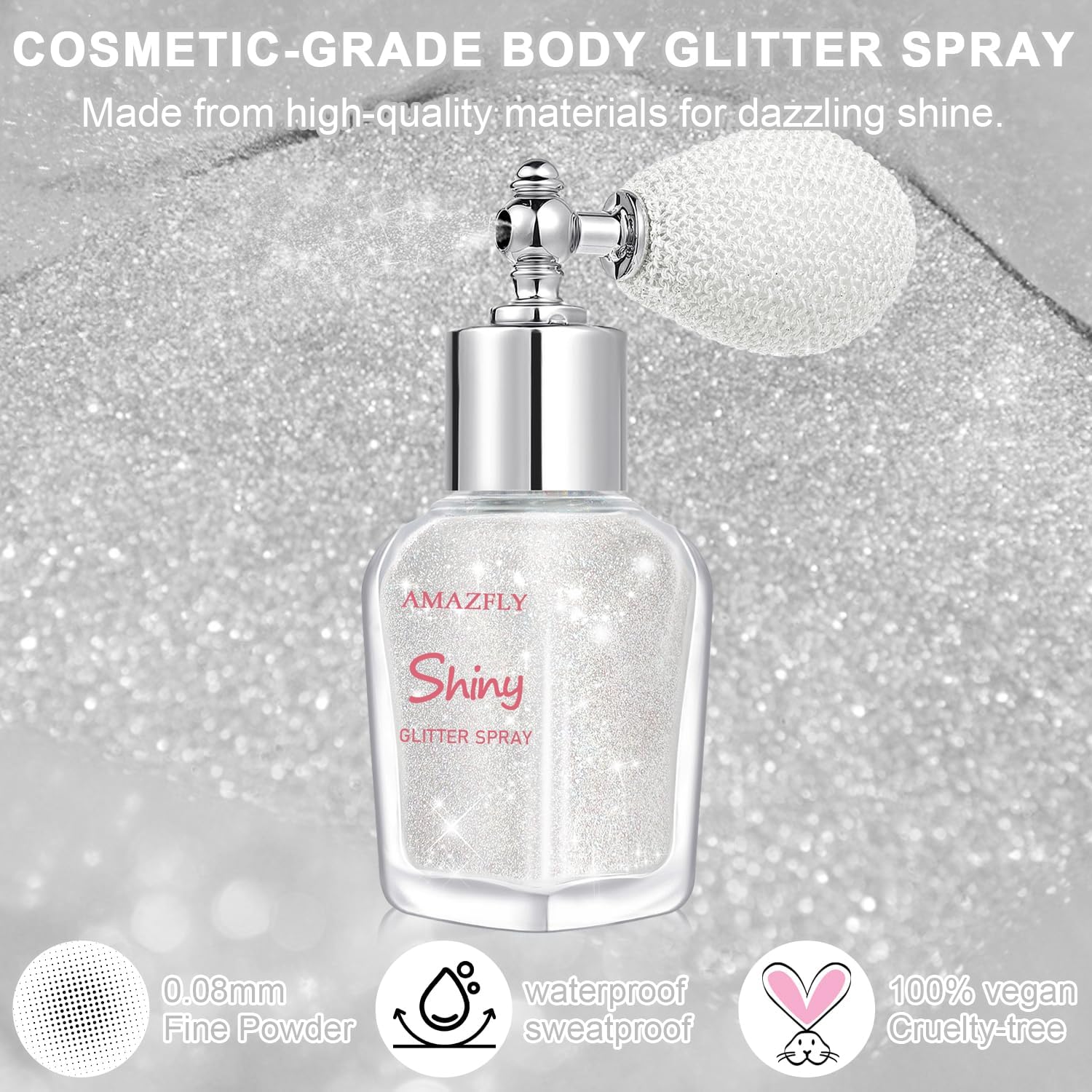 Hair and Body Glitter Spray, Shimmering Powder Sparkle Powder Makeup, Glitter Loose Sparkle Makeup for Body Highlighter,Festival Prom Rave Accessories (Pearl White)