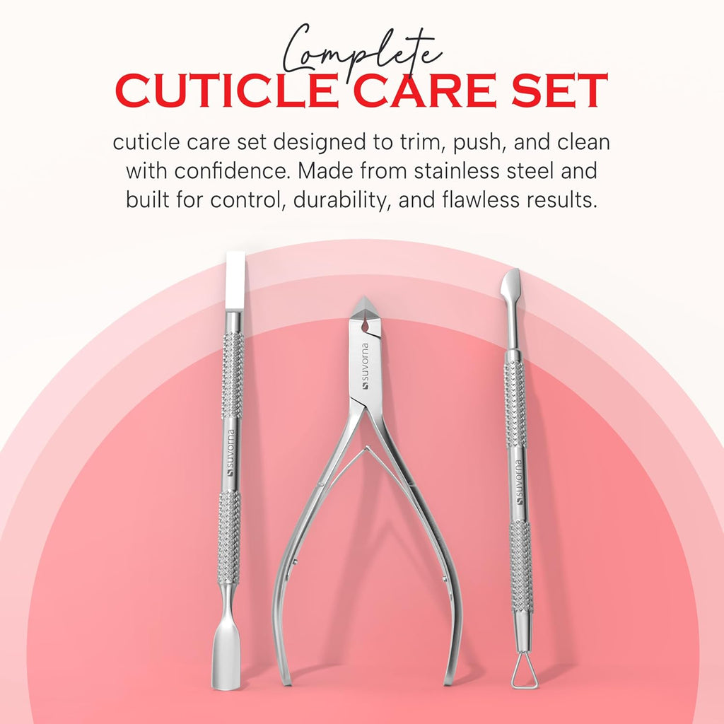 Cuticle Nippers with Cuticle Pusher, Nail Scraper and Gel Remover – Professional Stainless Steel Cuticle Trimmer Set for Manicure - Cuticle Set for Fingernails and Dead Skin (Silver, 3 PCS)