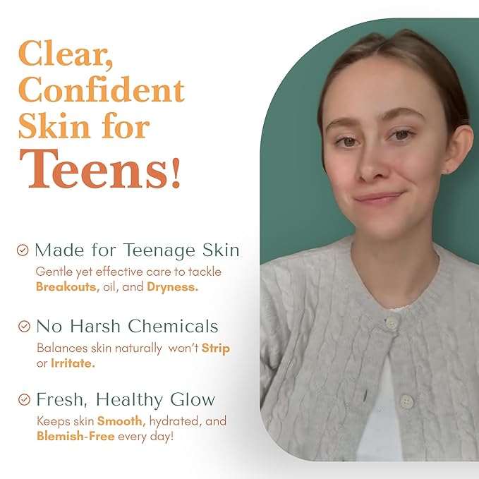 Healing Happy Method - Teen Skin Care Set with Cleanser, Toner, and Moisturizer | Hydrates, Controls Oil, Fights Breakouts, with Natural Ingredients | Skincare Gift Set for Teens, Daily Skincare Kit