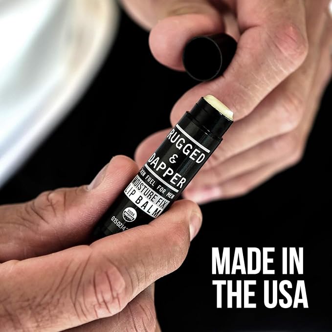 RUGGED & DAPPER Lip Balm for Men - Certified Organic + Natural Ingredients - 4 Pack - Hydrating Mens Chapstick - USA Made