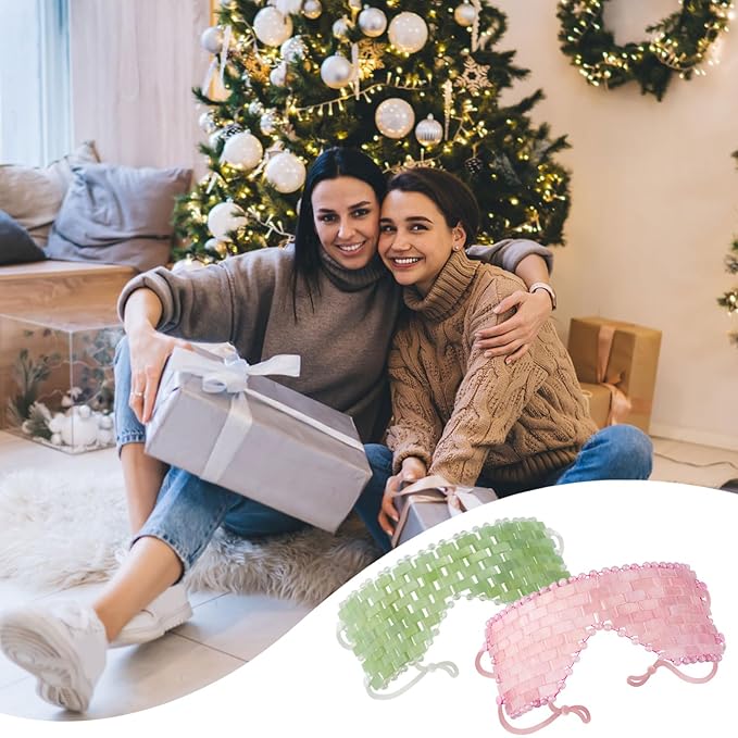 Natural Jade Eye Mask and Rose Quartz Eye Mask Set - Soothing & Relaxing Alleviate Puffiness and Migraines with Cooling and Warming Therapy (2 Pcs)