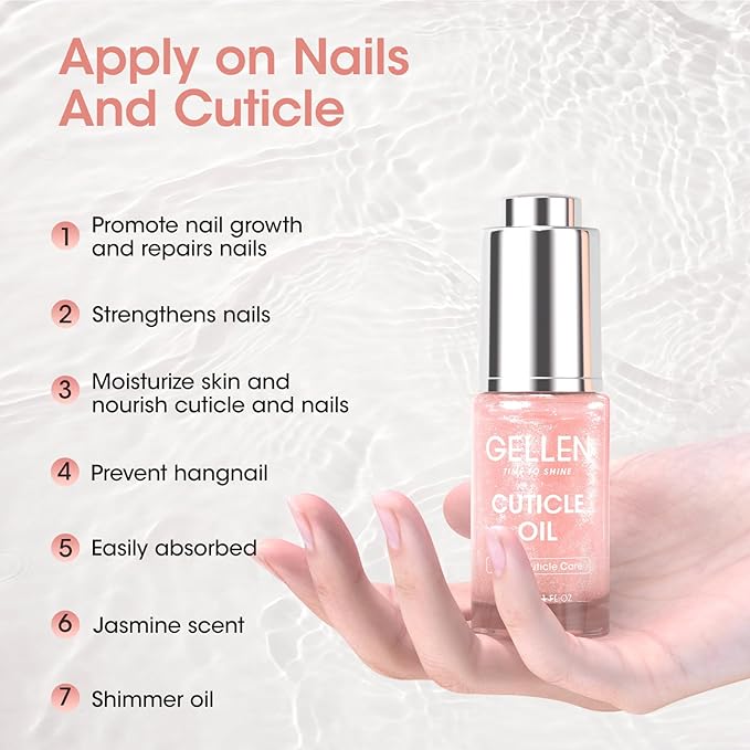 Gellen Nail Cuticle Oil for Growth and Strength, Vitamin E Fingernail Nourishing Oil for Hydrating, Moisturizing, Strengthening, Repairing, Nail and Skin Care Product for Men Women, Jasmine Scent