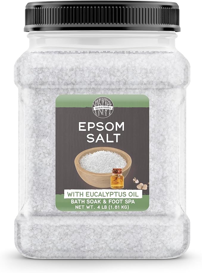 Birch & Meadow Epsom Salt with Eucalyptus Oil, 4 lb, Magnesium Sulfate, Bath Soak, Healing & Cleansing
