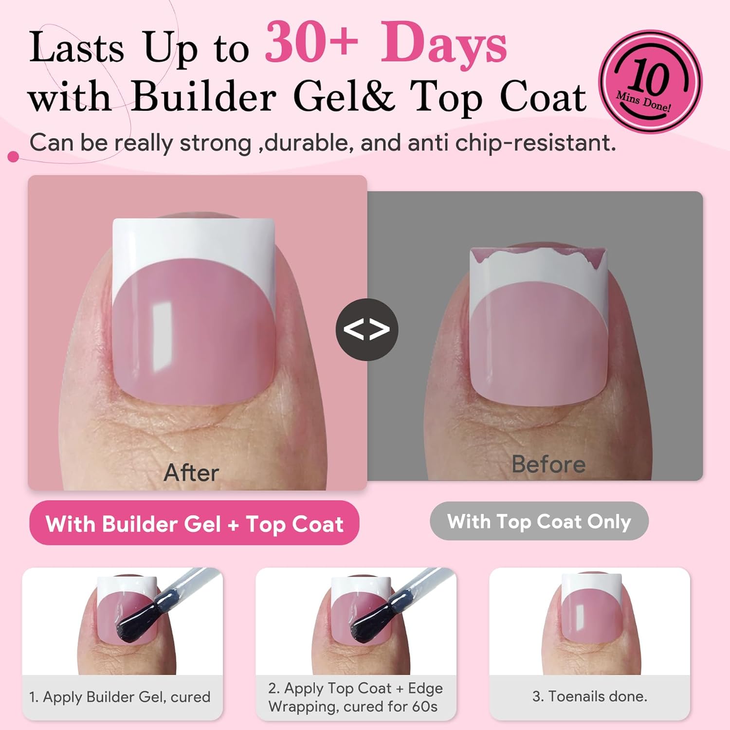 Toe Nail Press Ons French Tip, Sharp Square Berry Pink Pre-Designed Fake Toenail Press On for Women DIY, Soft False Acrylic Nail Extension 15 Sizes, 270 Pcs - Builder Nail Gel & Top Coat Needed