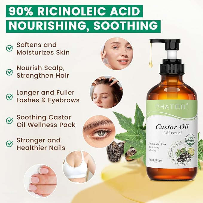 Rose Body Oil 8.8fl.oz and 8fl.oz Organic Cold Pressed Castor Oil