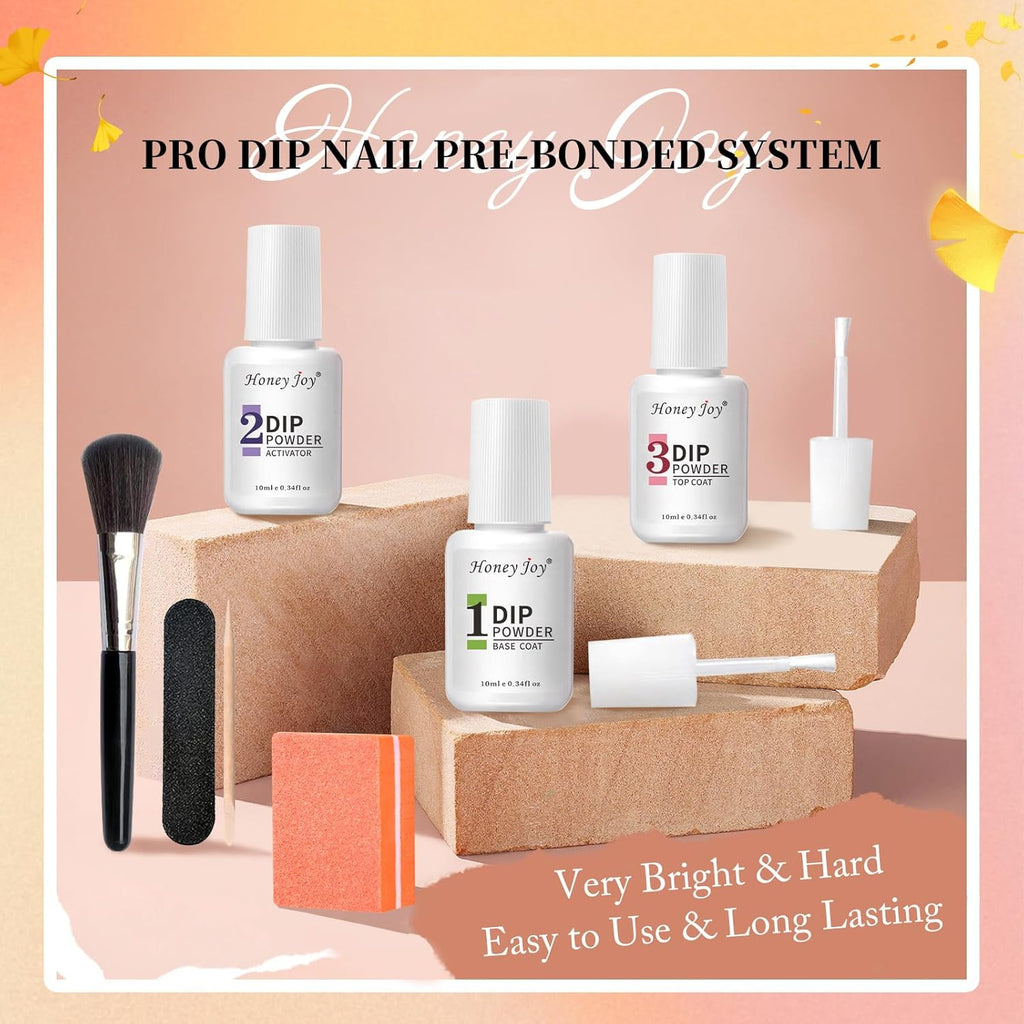 Honey Joy Dip Powder Nail Kit Starter, 4 Colors Halloween Pumpkin Orange Mystic Purple Dipping Powder Liquid Set with Base Top Coat for Nail Art Manicure Salon DIY, Dip-7pcs-No.14