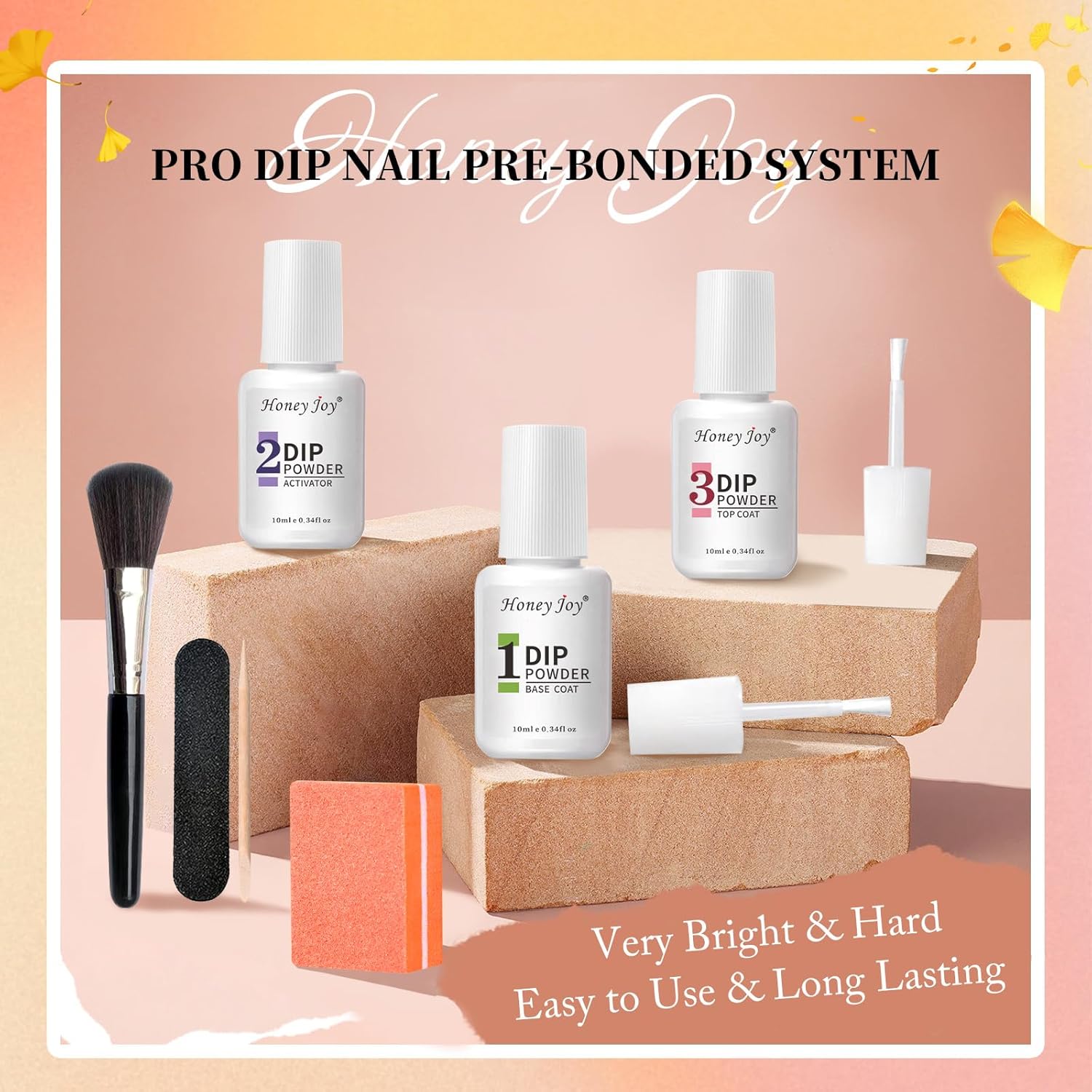 Honey Joy Dip Powder Nail Kit Starter, 4 Colors Halloween Pumpkin Orange Mystic Purple Dipping Powder Liquid Set with Base Top Coat for Nail Art Manicure Salon DIY, Dip-7pcs-No.14