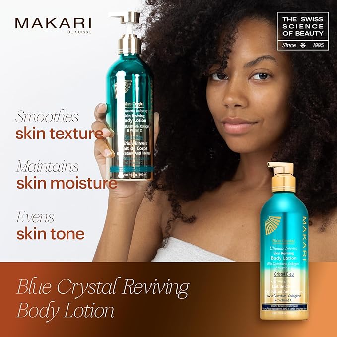Makari Ultimate Intense Blue Crystal Skin Reviving Body Lotion 16.8 oz | Body Lotion with Glutathione & Collagen | Body Moisturizer and Body Cream with Vit C | Body Skin Care Product for Women & Men