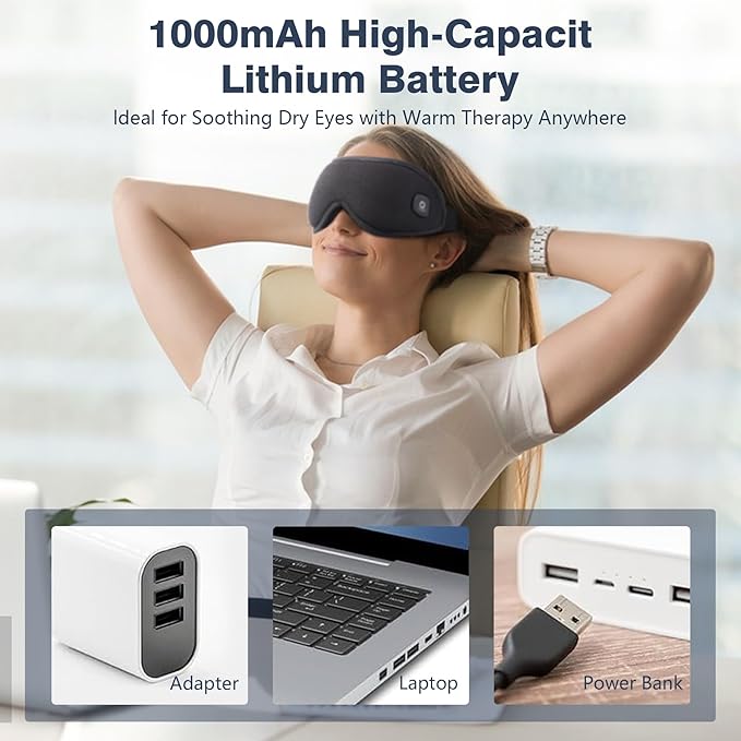 Heated Eye Mask Cordless, Warm Eye Compress for Dry Eyes, Eye Heating Pad for Travel, Dry Eye Mask Heat Therapy for Soothe Tired and Sore Eyes