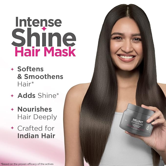 Intense Shine Hair Mask | with Rice & Silk Protein for Soft & Shiny Hair | Natural Deep Conditioning Masque for Damage & Frizz Control | 8.82 Oz/250g
