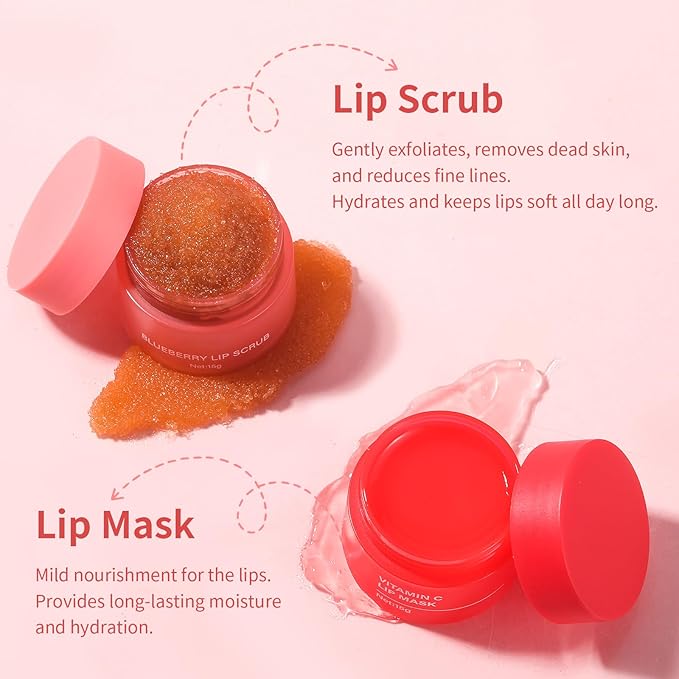 Blueberry Lip Scrub for Women Dry, Cracked and Dark Lips – Lip Scrubber Exfoliator and Organic Lip Scrubs Exfoliator and Moisturizer with Lip Brush – Vegan, Cruelty-Free Lip Care Products