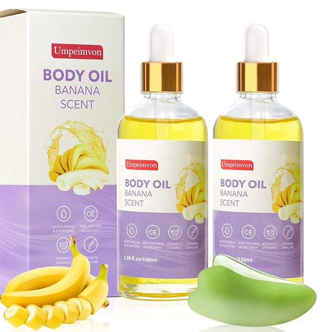 2 Pack Body Banana Juice Oil, Vitamin C and E after Shower Body Oil for Women, Moisturizing Hydrating Body Oil
