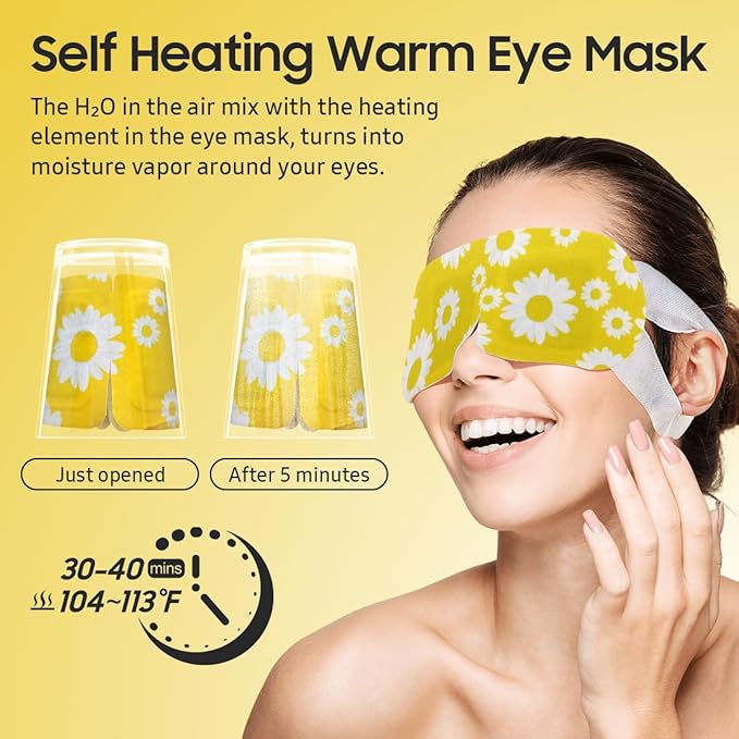 30Packs Steam Eye Mask, Heated Eye Mask Warm Compress for Eyes, Self Heating Warm Eye Masks Disposable Steam Mask for Home Sleep, Spa, Travel Essentials & Relaxation Gifts (Chamomile)