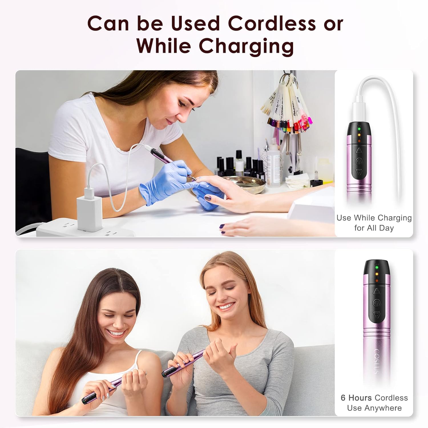 COSLUS Cordless Nail Drill Electric File: Professional for Acrylic Gel Dip Powder Nails Portable Nail Drill Machine Kit for Manicure Pedicure Nail Set with Everything Rechargeable Lightweight