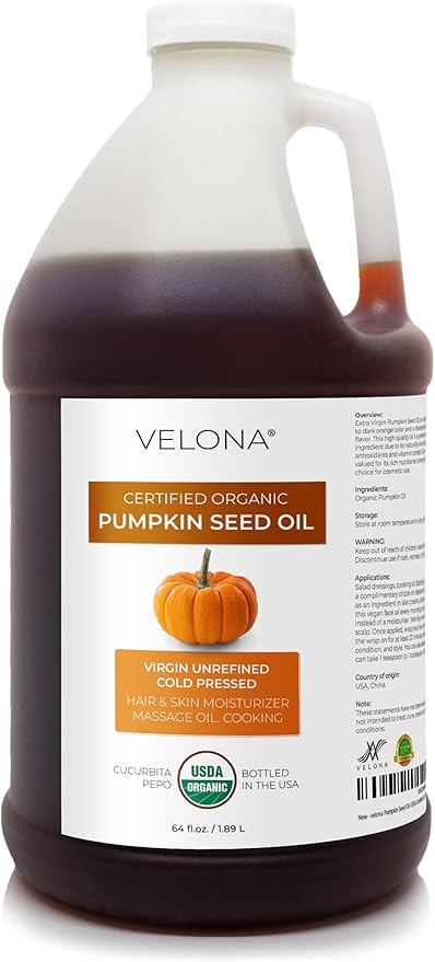 velona Pumpkin Seed Oil USDA Certified Organic - 64 Fl Oz | 100% Pure and Natural Carrier Oil | Unrefined, Cold Pressed | Cooking, Face, Hair, Body & Skin Care | Use Today - Enjoy Result
