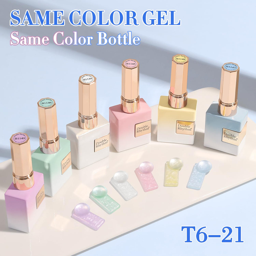 Double Rhythm 6 Pcs 15 ML Gel Polish Set Same Color Same Bottle Soak Off Gel Polish Kit Nail Art Manicure Salon DIY at Home for Women (Pearl Pink White Green Blue Purple-T6-21)