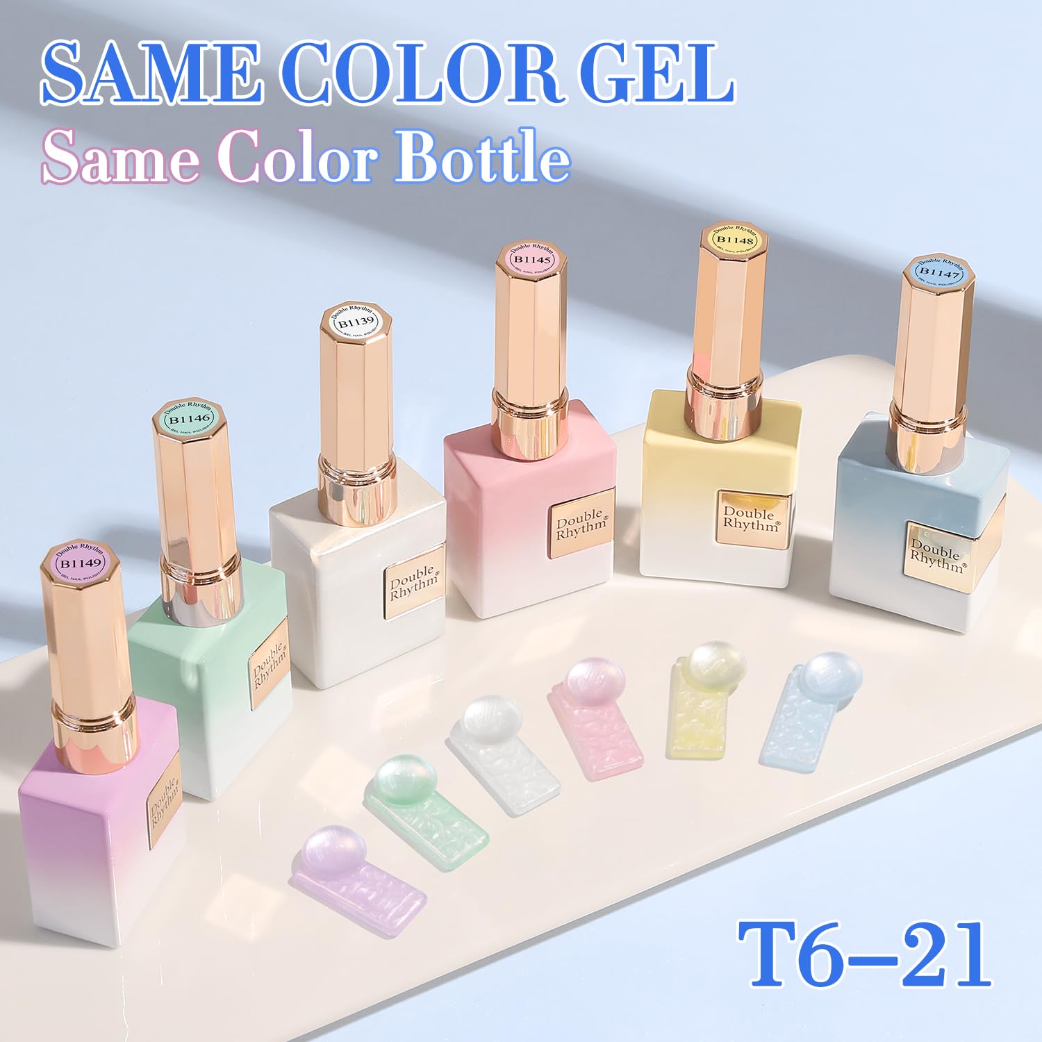 Double Rhythm 6 Pcs 15 ML Gel Polish Set Same Color Same Bottle Soak Off Gel Polish Kit Nail Art Manicure Salon DIY at Home for Women (Pearl Pink White Green Blue Purple-T6-21)