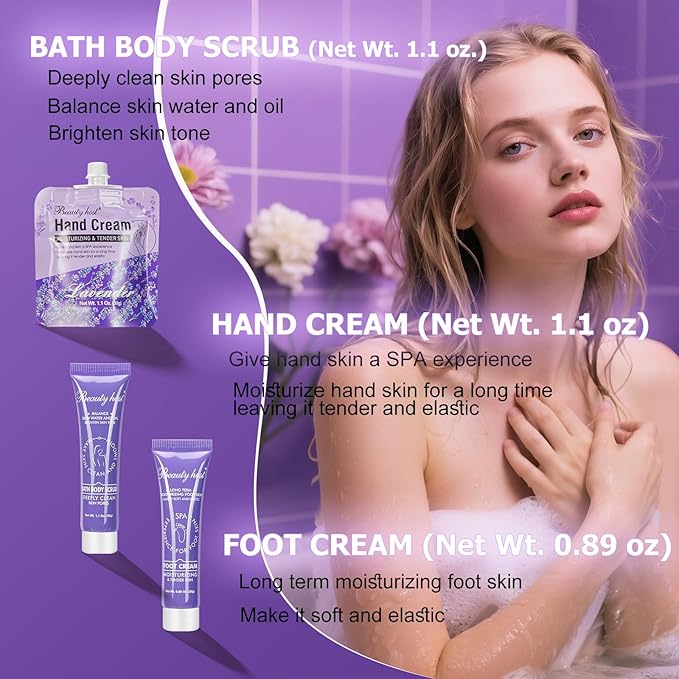 Skin Care Set Hand Foot Cream Blueberry Body Travel Kit, Exfoliating Bath Body Scrub,Spa Body Care Travel Kit, Deep Cleansing & Hydrating