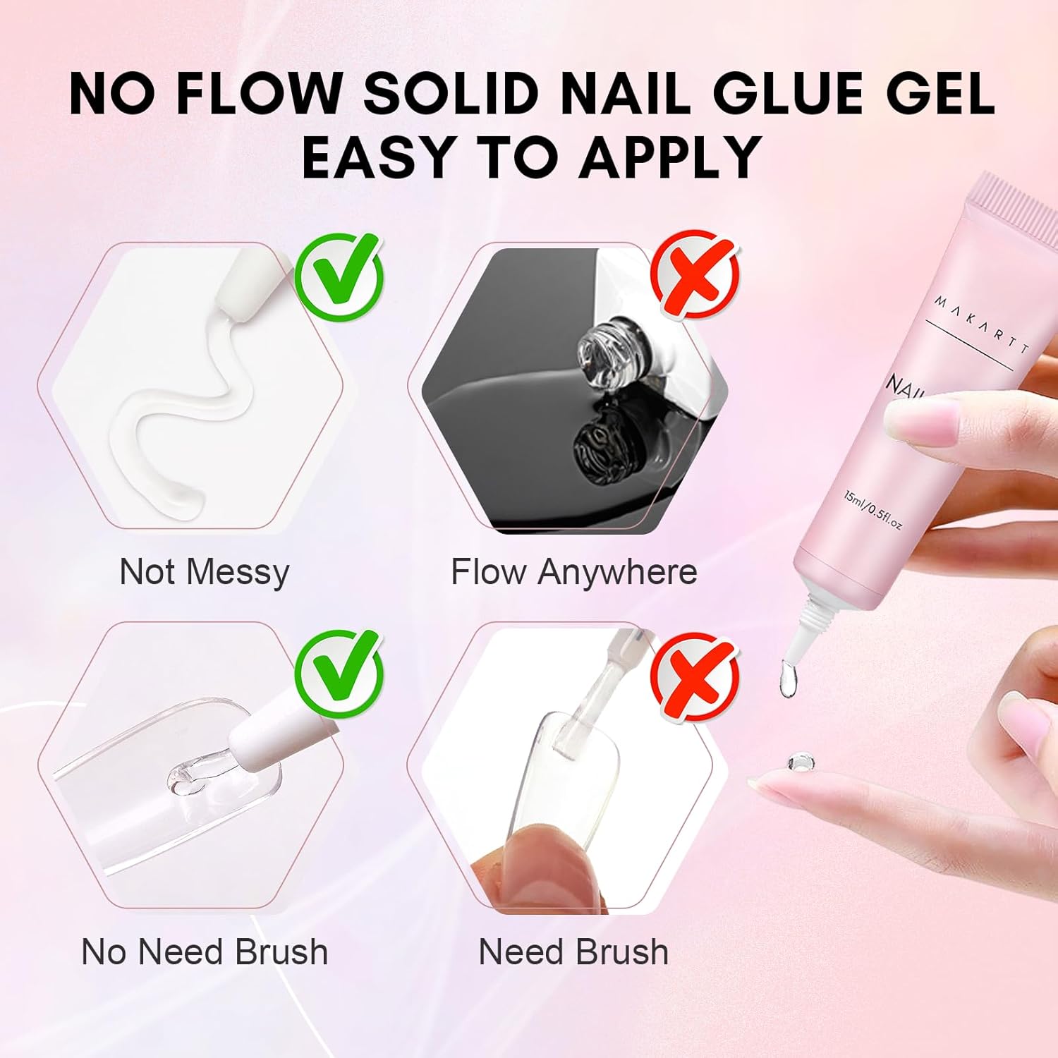 Makartt Gel Nail Glue: Solid Nail Glue for Press On Nails, 15ML 3D Gel UV Lamp Needed, Multifunctional Nails Tools Strong Adhesive Rhinestone Glues Gels for Charms & Gems, Ideal for DIY Home Salon Use