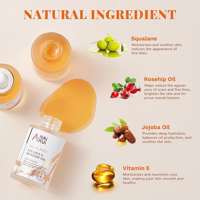 Squalane VE Rosehip Oil,Bakuchiol Blue Tansy Oil,for face hydrate,Night-Repair Facial Oil,Softer Skin,Reduce Fine Line&Wrinkles