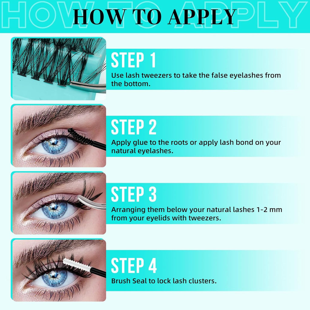 Lash Clusters Kit 200PCS 40D Eyelash Extension Kit D Curl Wispy Eyelash Clusters DIY Natural Individual Lashes Kits Lashes Extensions Kit with Lash Bond and Remover Eyelash Tweezer at Home（White Bond）