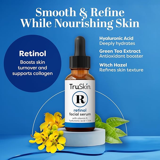 TruSkin Retinol Serum for Face – Gentle Anti-Aging Serum with Retinol, Hyaluronic Acid, and Vitamin E for a More Youthful Feel – Skin Care Made to Improve Look of Fine Lines, Wrinkles, 2 fl oz