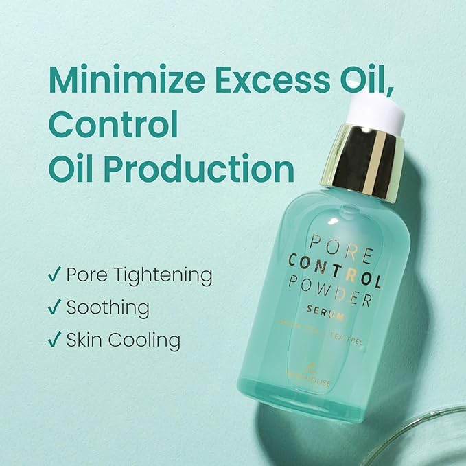 THE SKIN HOUSE 1.69 fl.oz Pore Control Powder Serum, Sebum Control, Soothing | Enlarged Pores, Oily Skin | Green Tea, Panthenol, Tea Tree | Lightweight, Korean Skincare, 50ml