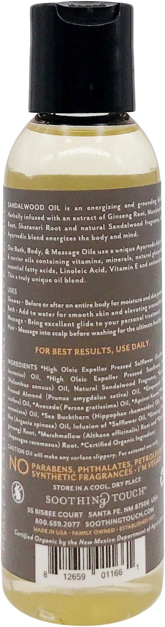 Soothing Touch Organic Bath, Body & Massage Oil, Sandalwood, 4 Fl Oz (Pack of 2)