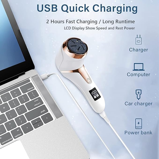 Hoxida Electric Callus Remover for Feet (with Dander Vacuum Cleaner), Quartz, Rechargeable Foot Pedicure Tools Foot File, Professional Foot Care Kit Deadskin Remover with 3Heads&2Speed,LCD Display