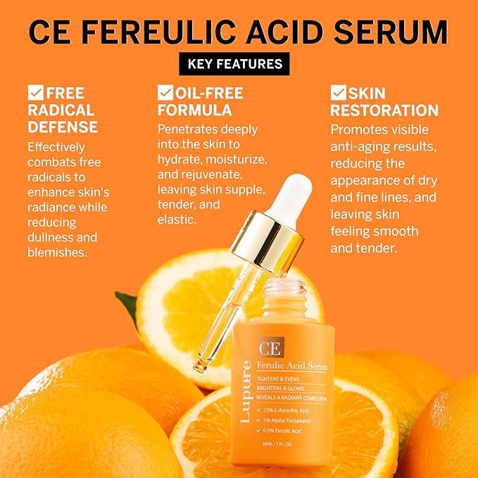 Vitamin C Face Serum: Anti Aging Facial Super Vit C Serum with Ferulic Acid Pure L-Ascorbic Acid, Vitamin E and Hyaluronic Acid for Dark Spots - 1 Fl Oz