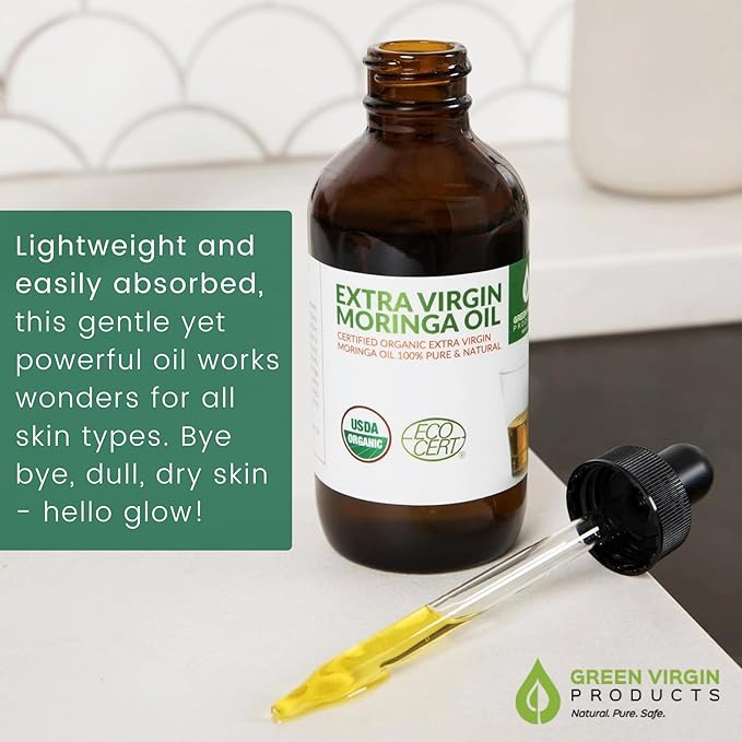 Organic Moringa Oil, Cold Pressed, Extra Virgin, 100% Pure, Food Grade (1 Fl Oz)