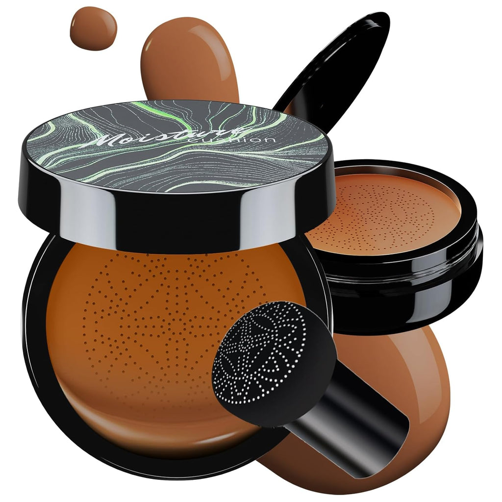 Mushroom Head Air Cushion CC Cream - BB Cream Foundation Makeup Moisturizing Concealer Long-Lasting, Cushion Foundation Full Coverage Self Adjusting for Mature Skin & All Skin Types (Deep)