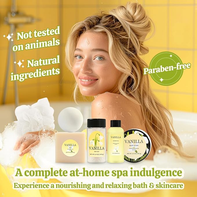 Gift Set for Women 8Pcs Bath and Body Gift Baskets for Women, Vanilla Self Care Gift Ideas Birthday Gifts Mothers Day, Christmas Gifts