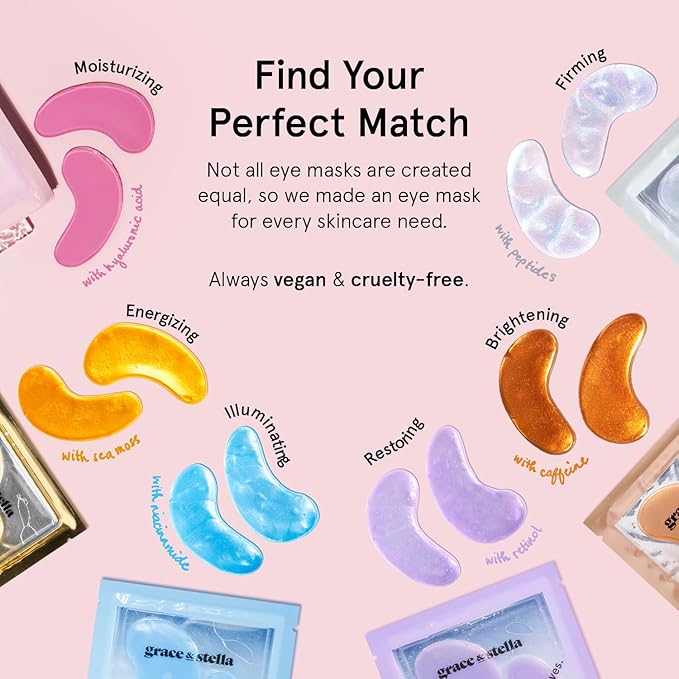 grace & stella Under Eye Patches with Peptides & Rice Extract - Firming Eye Masks for Dark Circles and Puffiness - Under Eye Mask for Firmer-Looking Skin - Vegan, Cruelty-Free (White, 6 Pairs)