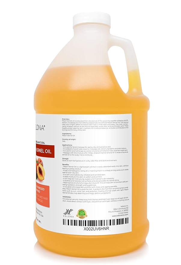 velona Peach Kernel Oil 64 Fl Oz | 100% Pure and Natural Carrier Oil | Refined, Cold pressed | Cooking, Skin, Hair, Body & Face Moisturizing | Use Today - Enjoy Results