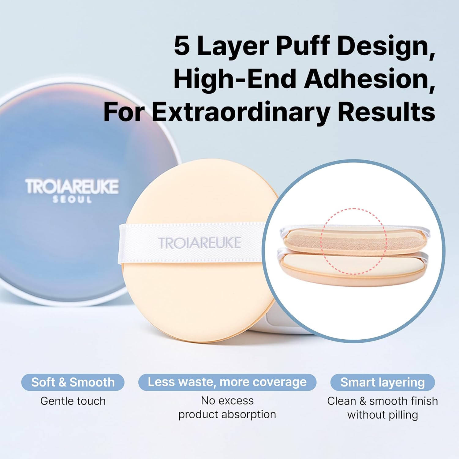 TROIAREUKE Seoul "Bridal" Cushion Foundation(#22, Yellow Beige), Korean Cushion Foundation, K-Beauty, Hydrating, Long-lasting, Lightweight, Natural Finish, Anti-Aging, Moisture, Whitening, SPF 50+