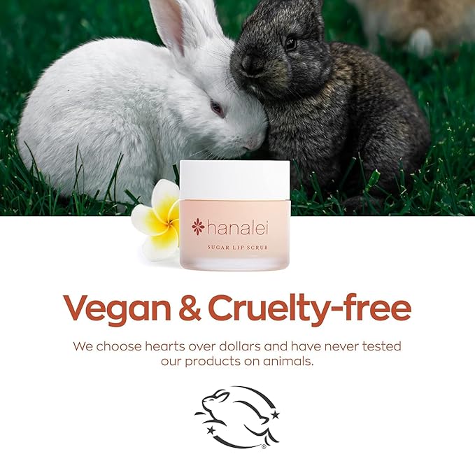 Hanalei Vegan Sugar Lip Scrub Exfoliator - Hawaiian Cane Sugar, Kukui Oil & Shea Butter for Smooth, Hydrated Lips - Natural, Cruelty-Free Lip Care, Removes Dry Skin, Moisturizes & Softens (22g)