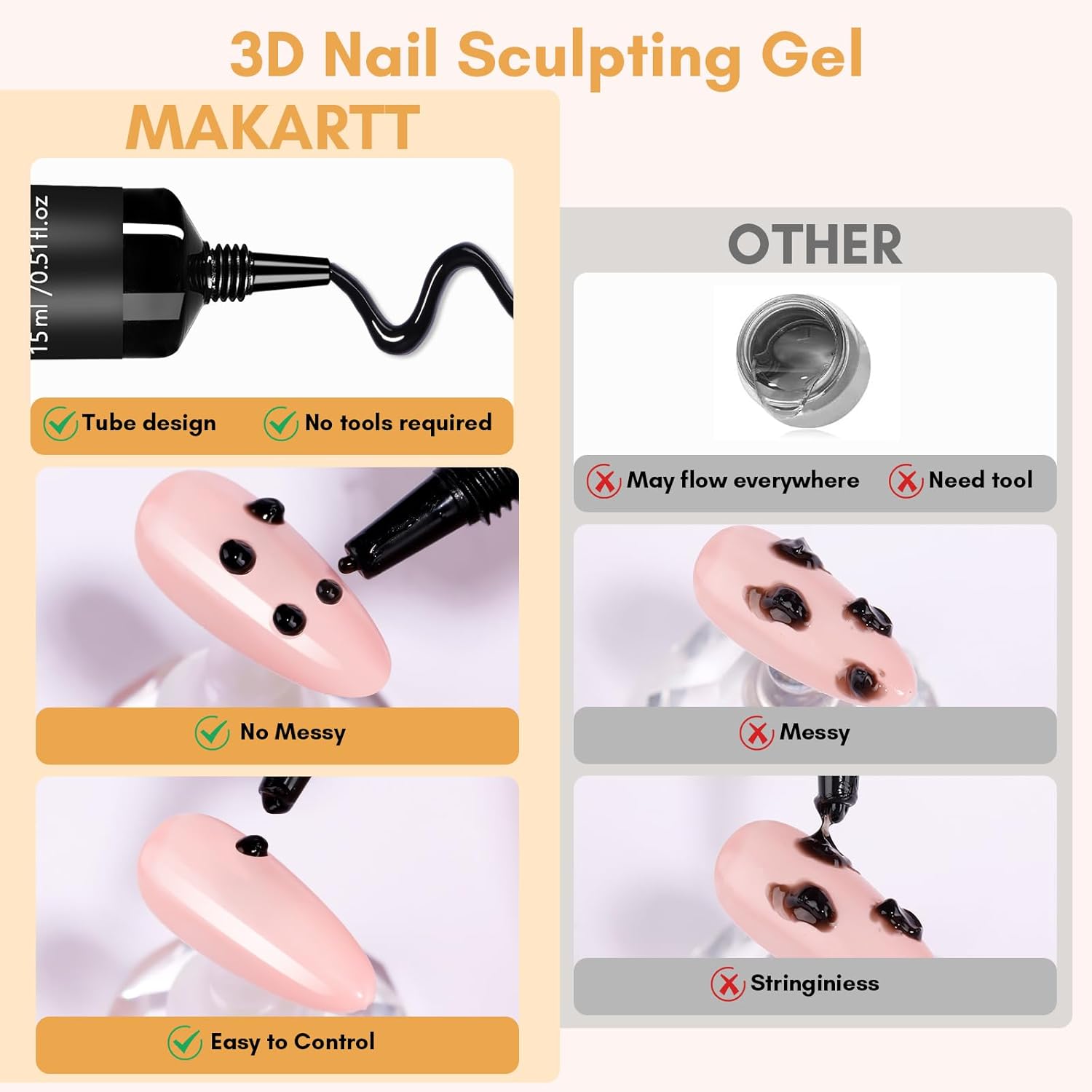 Makartt 3D Gel Nail Art: White and Black Sculpting Candy Molding Gel No Wipe Craving Embossed Gel Polish Set for Decoration Manicure Charm Designs (Whiteout Wonder & Noir)