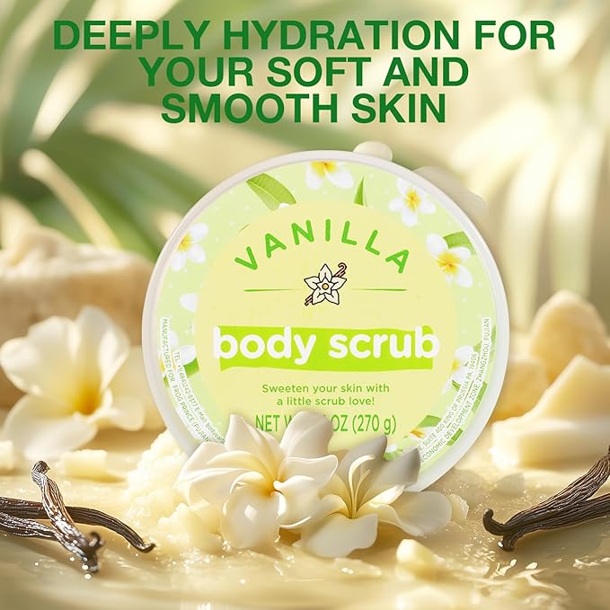 Vanilla Sugar Scrub, Vanilla Body Scrub for Smooth and Moisturized Skin, Natural Gifts for Women, 9.52oz
