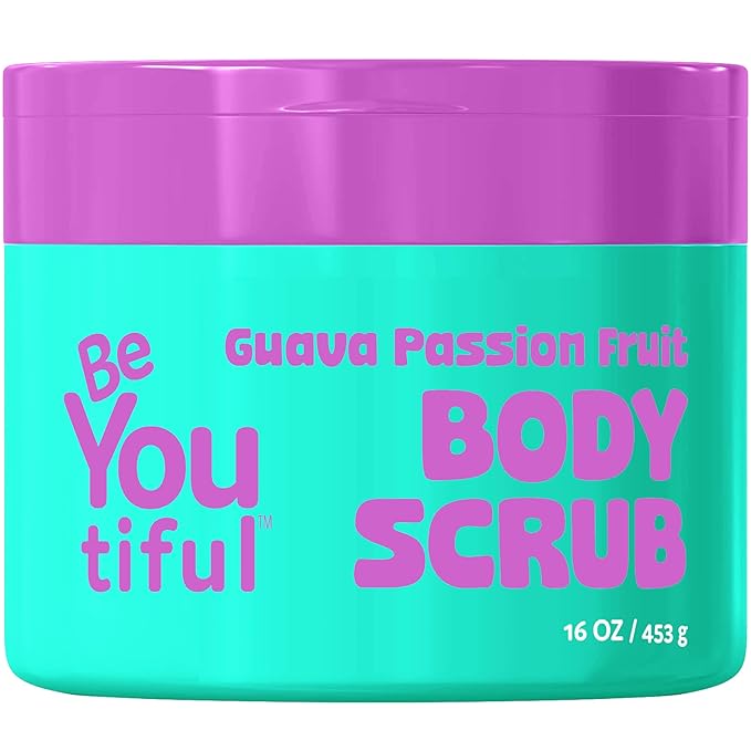 BeYOUtiful Guava Passion Fruit Body Scrub Exfoliator for Kids & Teens, Gentle Sugar Exfoliating Scrub, Cruelty-Free, Shea & Sweet Almond Oil, 16 oz