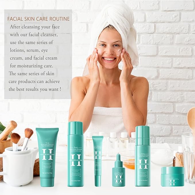 Hyaluronic Acid Skincare Set, Hydrated Skincare Gift Set for Women Skin Care Kit with Cleanser, Toner, Serum, Cream, Lotion, Eye Cream, Skincare Starter Kit for Women Hydrating Skin