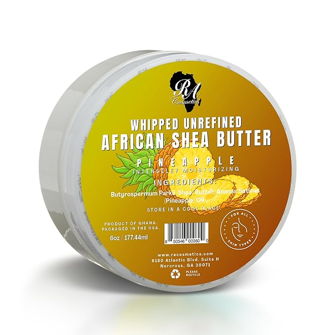 RA COSMETICS Whipped Shea Butter Pineapple - 6oz | 100% Pure & Natural African Shea Butter for Men & Women - Ultimate Handcrafted Moisturizer with Essential Vitamins for Radiant Skin