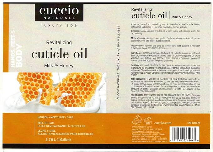 Cuccio Naturale Cuticle Revitalizing Oil, Milk & Honey, 1 Gallon/128 oz/3.78 Liter